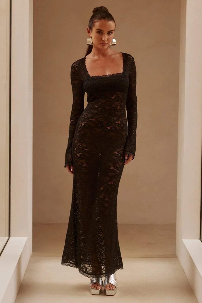 Bertha Square Neck Lace Maxi Dress - Image 1