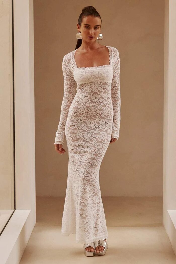 Bertha Square Neck Lace Maxi Dress - Image 4