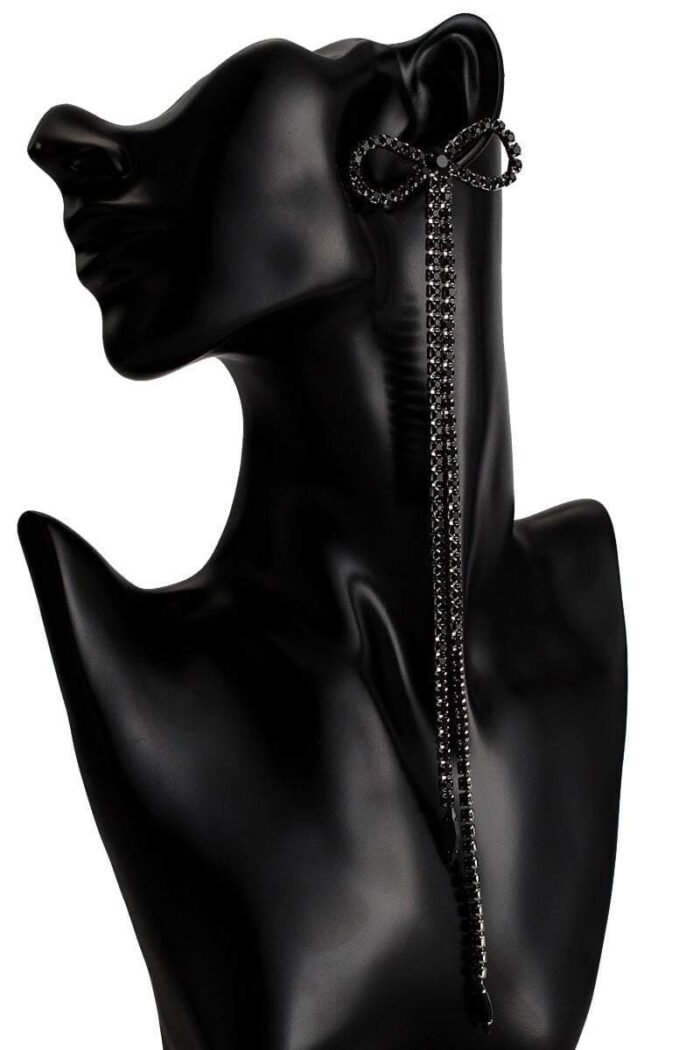 Diamante Bowknot Tassel Earrings - Image 6