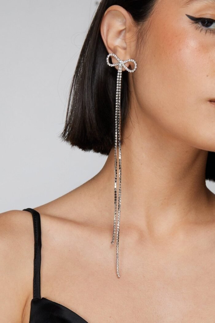 Diamante Bowknot Tassel Earrings - Image 8