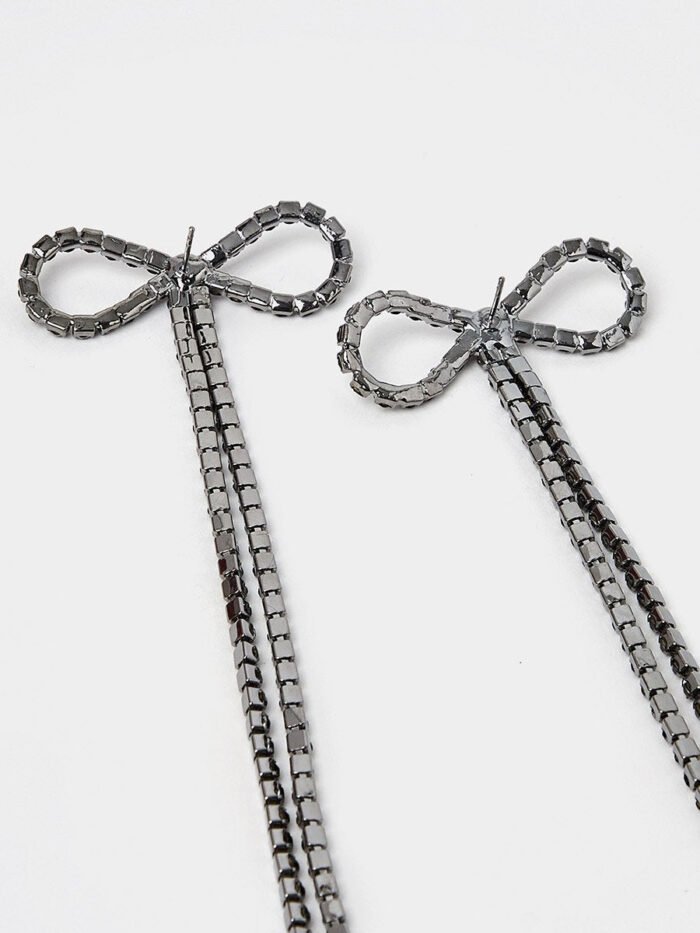 Diamante Bowknot Tassel Earrings - Image 12