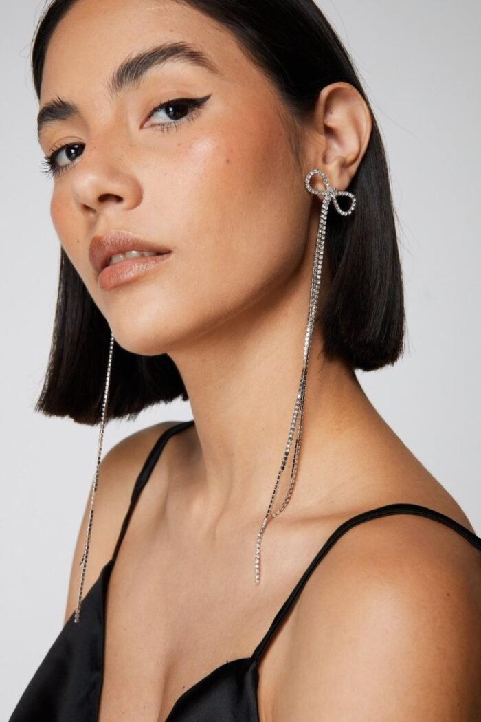 Diamante Bowknot Tassel Earrings - Image 9