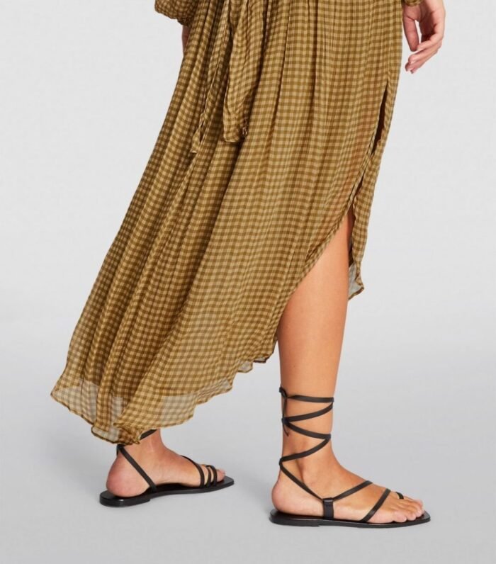 Eliza Plaids Printed Chiffon Belted Midi Dress - Image 3