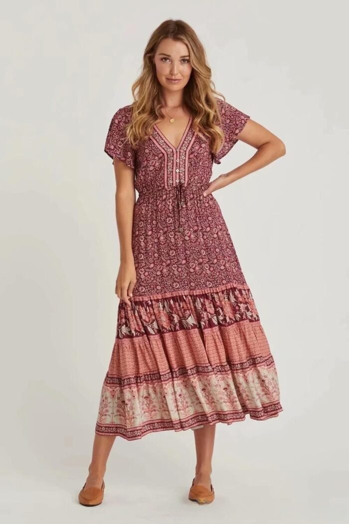 Ellie Printed V-neck Midi Dress - Image 1