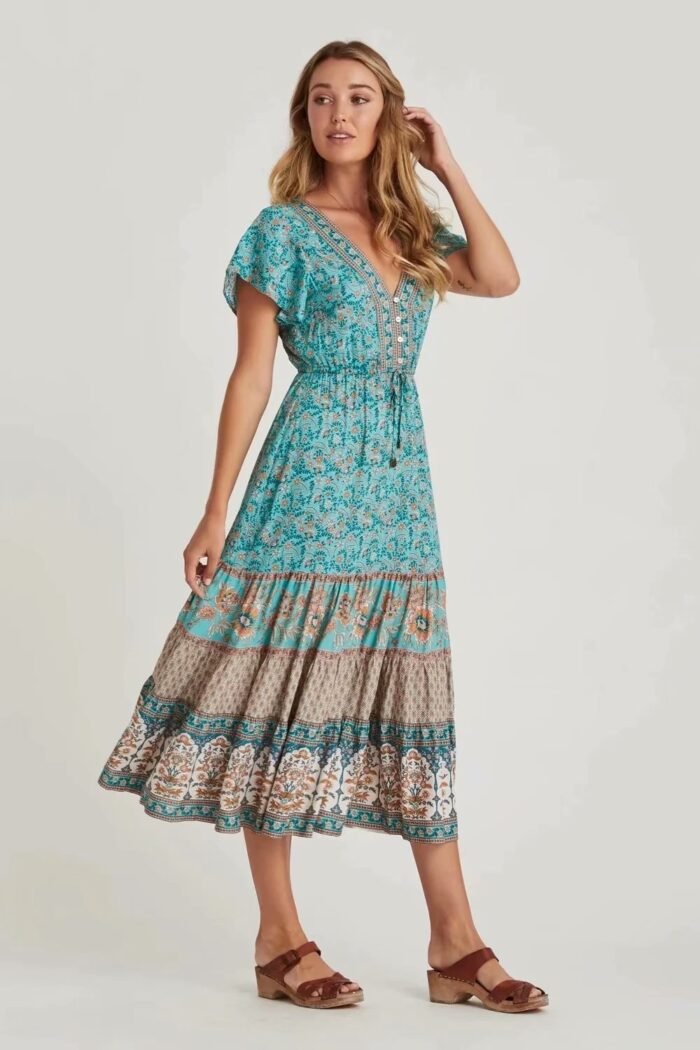 Ellie Printed V-neck Midi Dress - Image 4