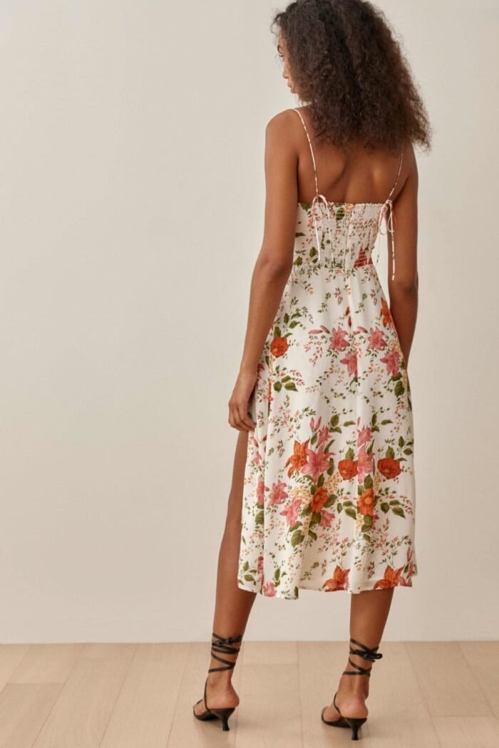 Erica Printed Lace Up Slit Midi Dress - Image 5
