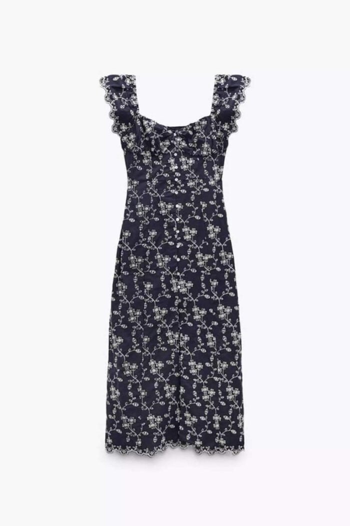 Eve Embroidered Sweetheart Midi Dress - Image 8