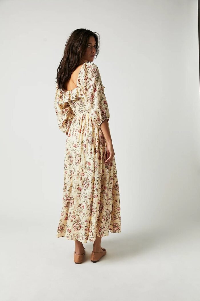 Iris Printed Shirred Bodice Ruffle Midi Dress - Image 3