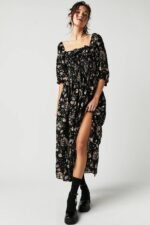Iris Printed Shirred Bodice Ruffle Midi Dress - Image 5