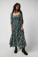 Iris Printed Shirred Bodice Ruffle Midi Dress - Image 6