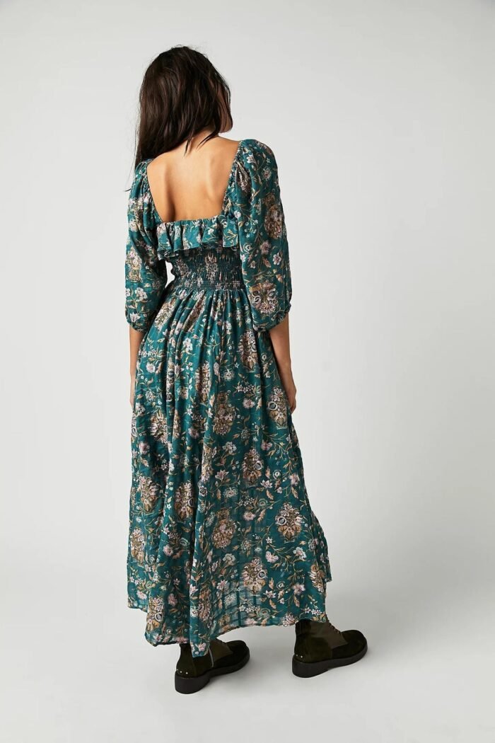 Iris Printed Shirred Bodice Ruffle Midi Dress - Image 10