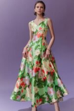 Janey Printed Sweetheart A-line Midi Dress - Image 3
