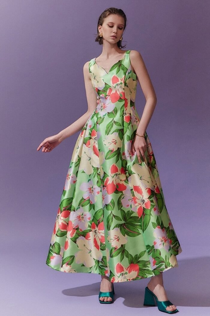 Janey Printed Sweetheart A-line Midi Dress - Image 1