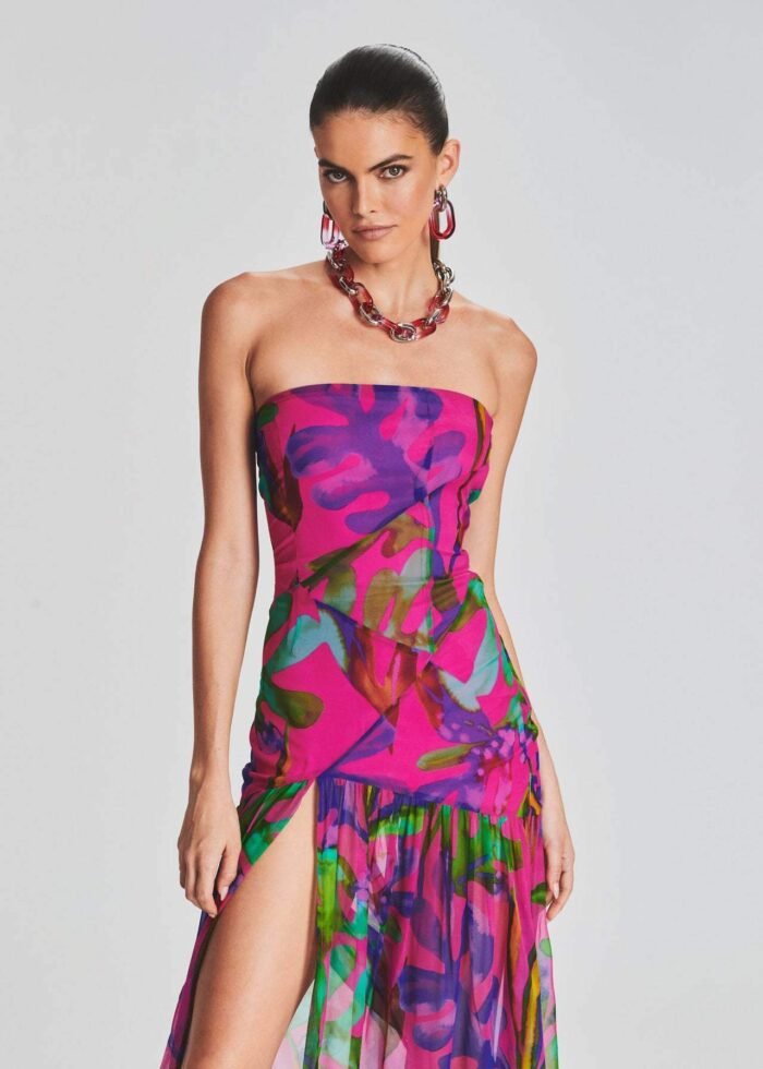 Pam Printed Strapless Slit Maxi Dress - Image 4