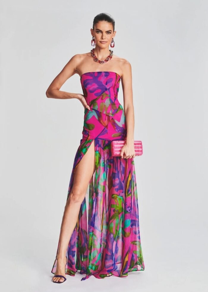 Pam Printed Strapless Slit Maxi Dress - Image 1