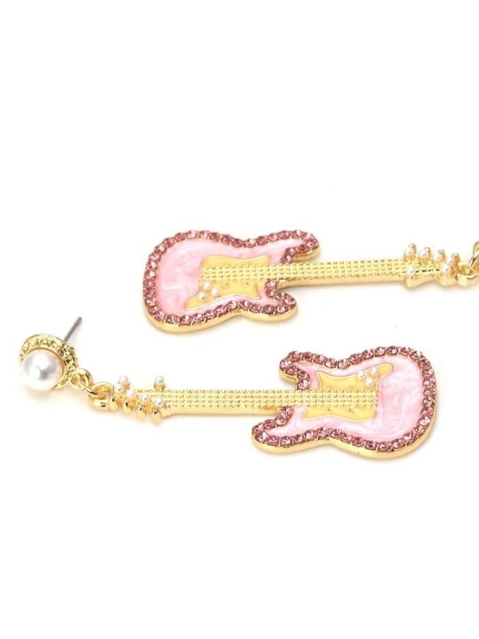 Pink Guitar Diamante Drop Earrings - Image 4