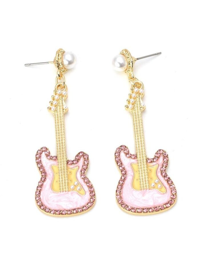 Pink Guitar Diamante Drop Earrings - Image 5