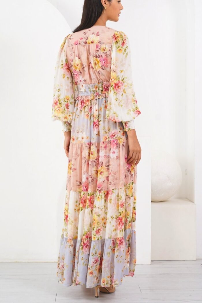 Elvira Printed Shirred V-neck Tiered Maxi Dress - Image 4