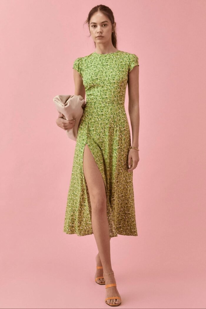 Rachel printed round neck slit midi sundress - Image 1