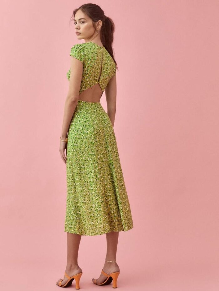 Rachel printed round neck slit midi sundress - Image 3