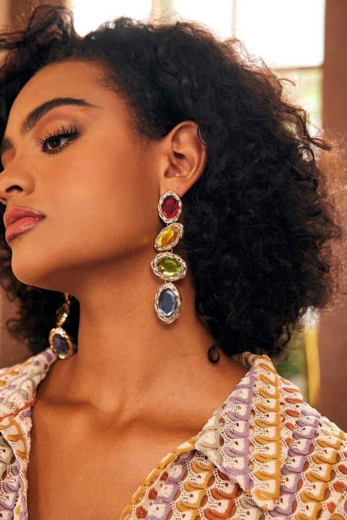 Retro Frame Gem Pendant Earrings - Image 1