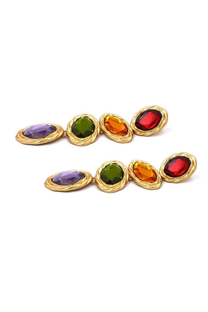 Retro Frame Gem Pendant Earrings - Image 6