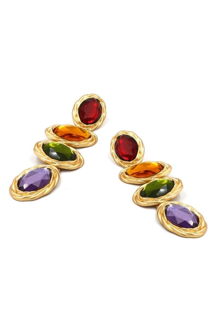 Retro Frame Gem Pendant Earrings - Image 5