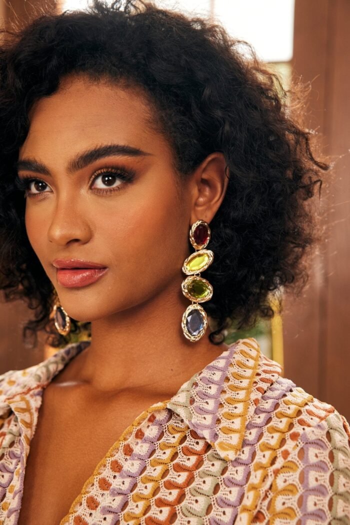 Retro Frame Gem Pendant Earrings - Image 2