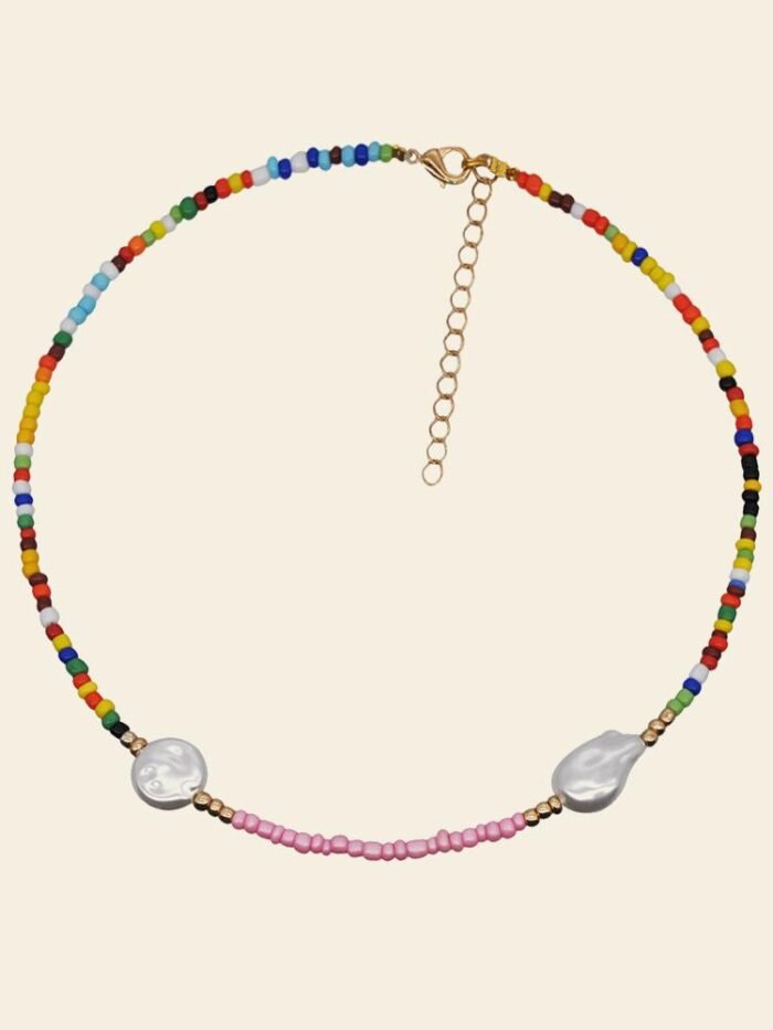 Sally Rainbow Millet Beads Pearl Necklace Set - Image 3
