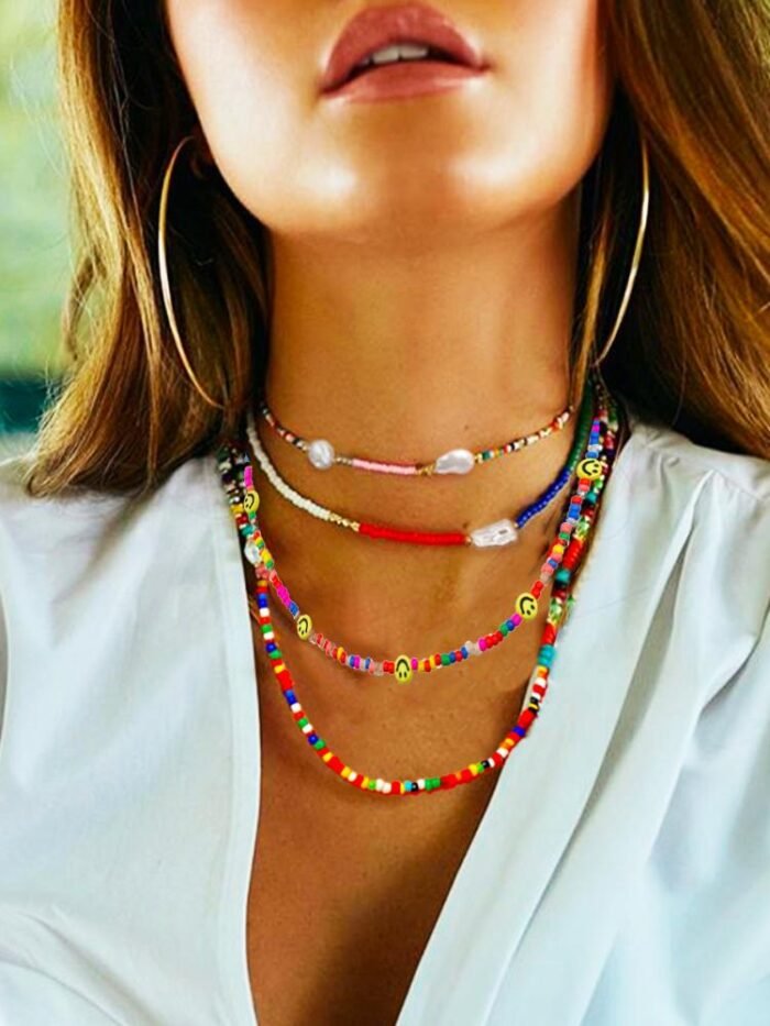 Sally Rainbow Millet Beads Pearl Necklace Set - Image 1