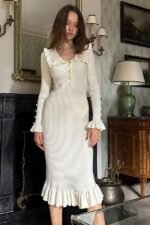 Sicily Ruffle Pearl Midi Knit Dress - Image 9