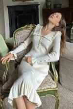 Sicily Ruffle Pearl Midi Knit Dress - Image 11