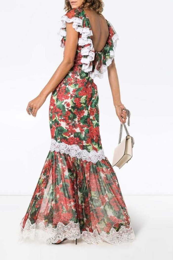 Yvette Printed Lace Trim Maxi Dress - Image 2