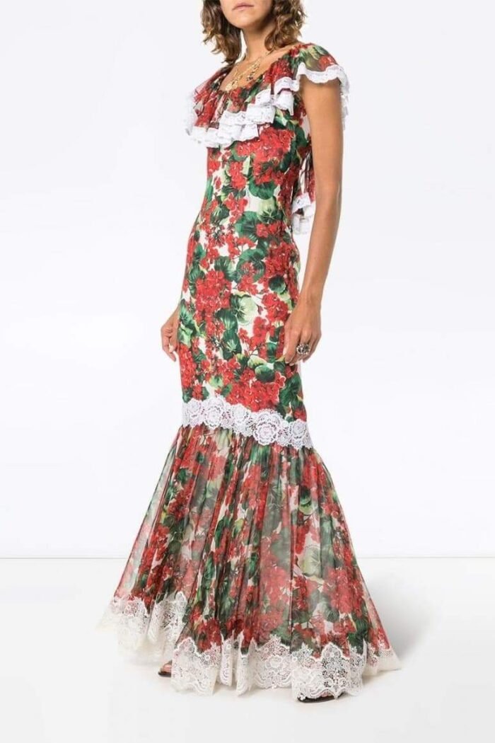 Yvette Printed Lace Trim Maxi Dress - Image 1