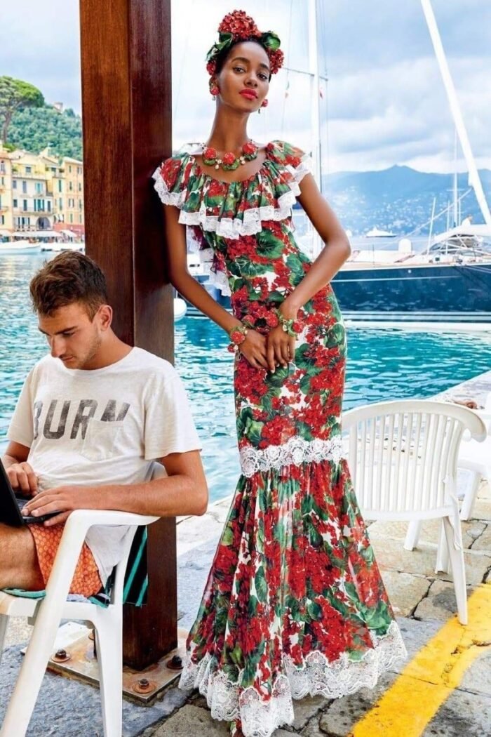 Yvette Printed Lace Trim Maxi Dress - Image 5