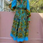 Ethnic Print Cardigan Lace-Up Lapel Long-Sleeved Dress