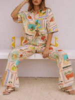 Casual Fashion Unique Print Loose Short-Sleeved Shirt Straight Pants Set
