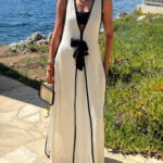 Contrast Color Self-Tie Flowy Oversized Maxi Dress