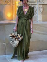 Draped Braids Kimono Cover Up Slit Maxi Dress