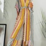 Retro Floral Flare Sleeve Pocketed Loose Wide Leg Jumpsuit