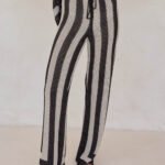 Black And Sand Striped Knit Pants