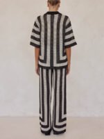 Black And Sand Striped Knit Pants
