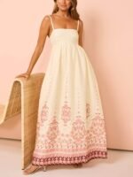 Ethnic Print Halter Cream Extra Maxi Dress