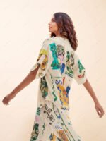 Casual Graffiti Printing Loose Satin Set