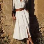 Check Print Belt Button Pocket Long Sleeve Midi Dress