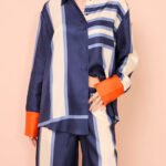 Exquisite Unique Striped Print Patchwork Kutton Oversized Blouse