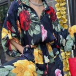 Fashionable And Exquisite Unique Printed Button Oversized Blouse