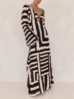 Bohemian Style Unique Printed V Tie Ring Maxi Dress