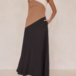 Asymmetrical Color-Blocked Maxi Dress