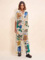 Casual Graffiti Printing Loose Satin Set